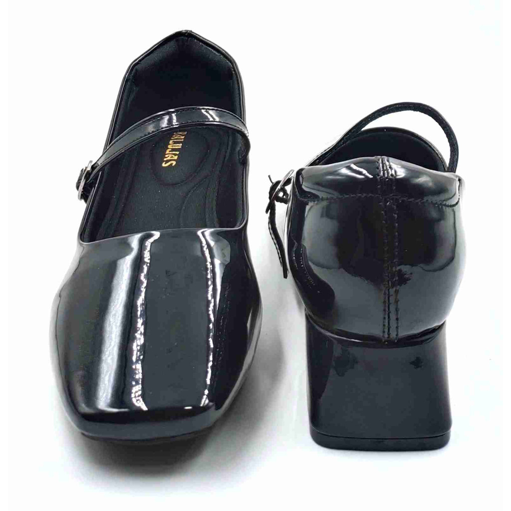 H-13 STRAP Balujas Women Black Block Heel Belly