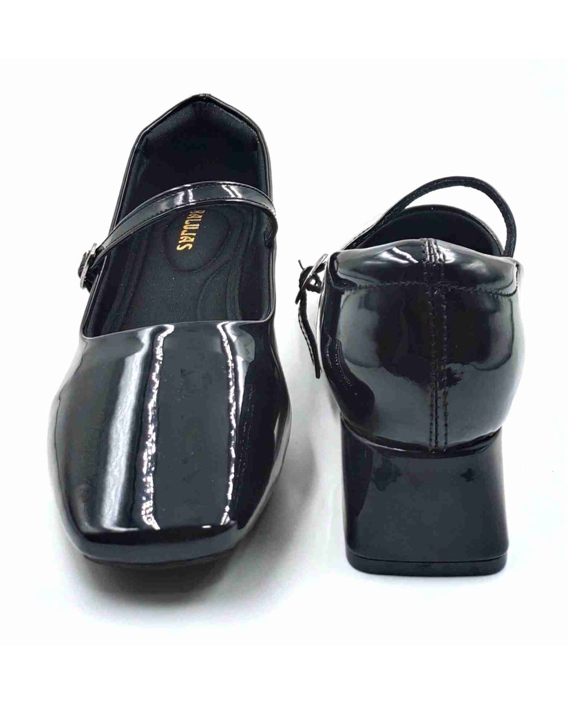 H-13 STRAP Balujas Women Black Block Heel Belly